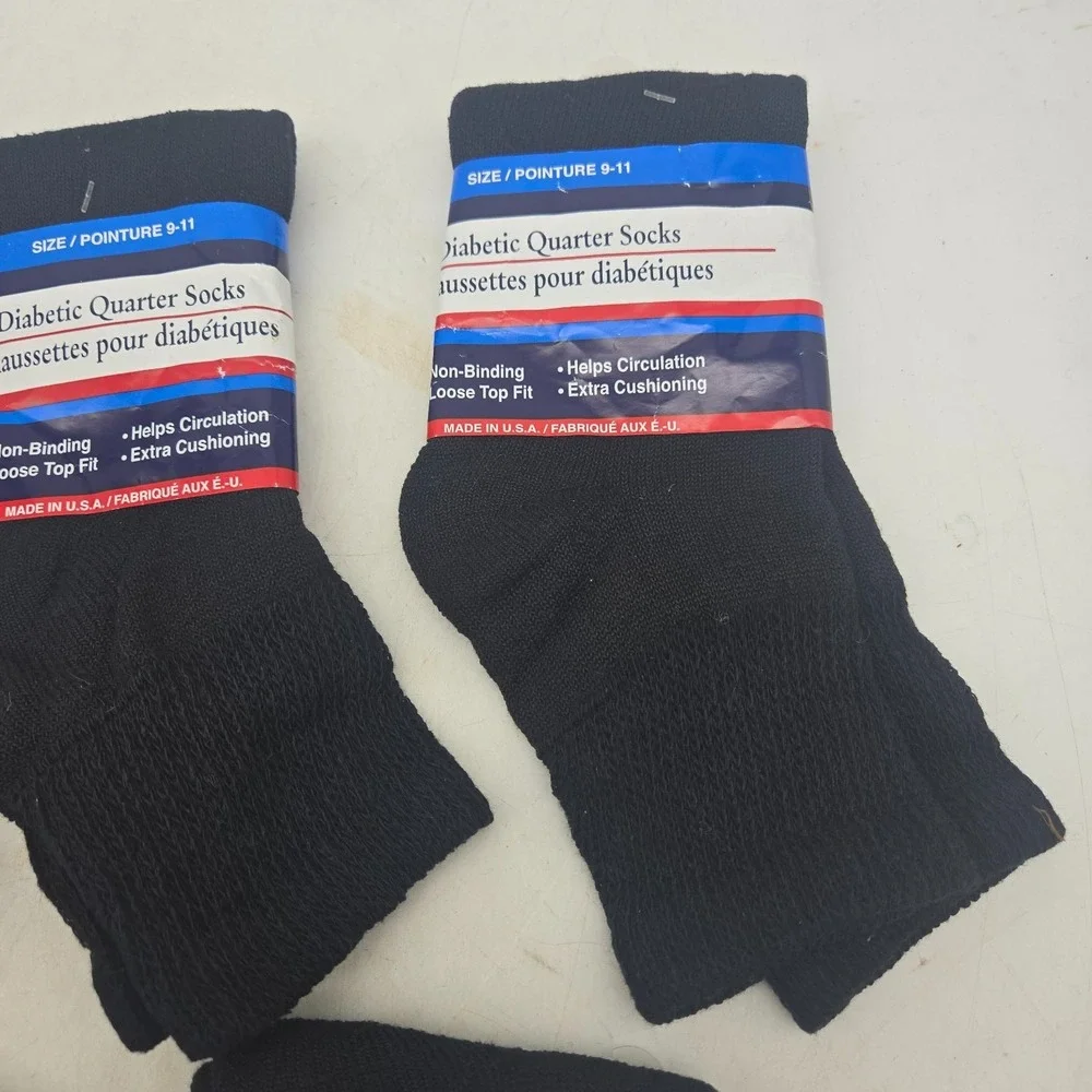 Greenbrier Diabetic Quarter & Crew Socks Sz 9-11 Black USA Made NEW 5 Pairs
